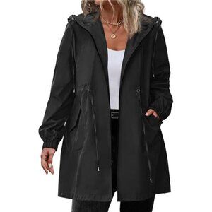 Women's Rain Jacket Plus Size Long Raincoat Lightweight Hooded